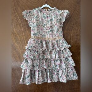 Imoga Floral Ruffle Dress with Pink and Green Accents